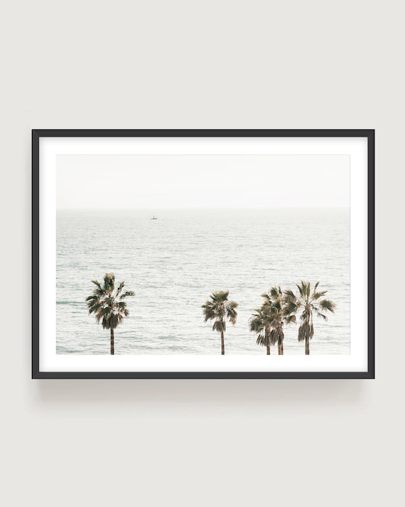 Coastal Wall Art – Neutral Palm Tree Print, Minimalist Ocean Photography