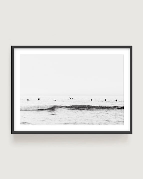 Minimalist Surfers Print - Black and White Ocean Surf Photography