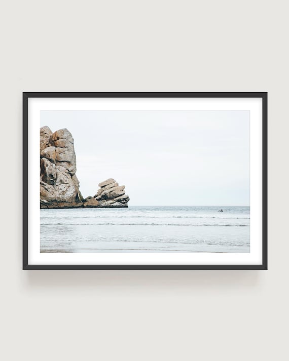 Lone Surfer Coastal Wall Art Print - Morro Bay Minimalist California Seascape