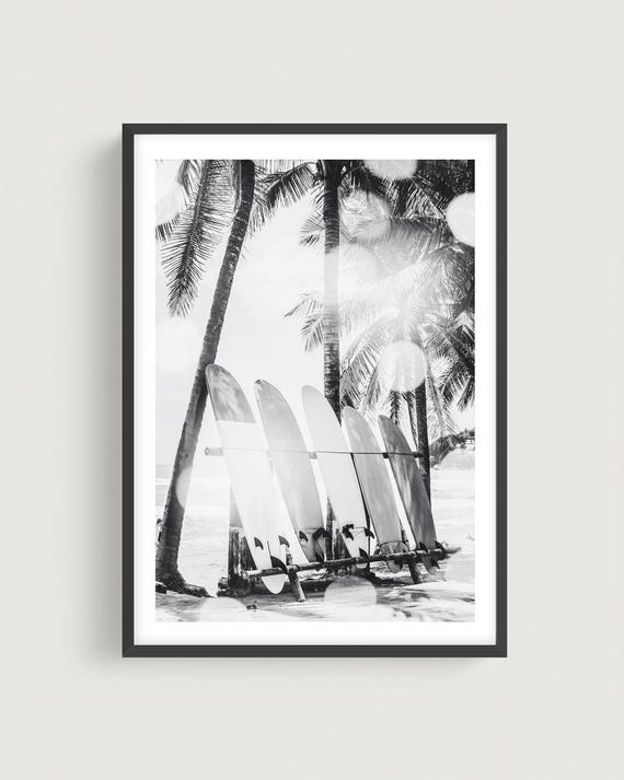Surfboards Wall Art Print - Black and White Photography, Modern Coastal Wall Decor