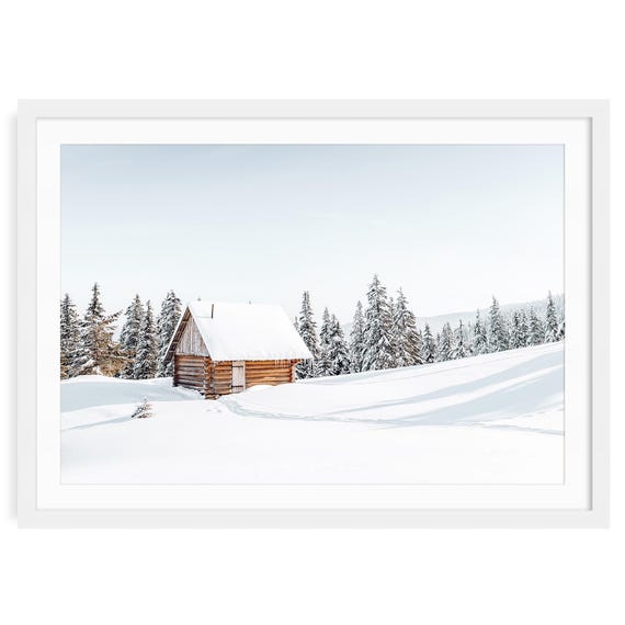 Winter Cabin Photography Print: Snowy Landscape Wall Art