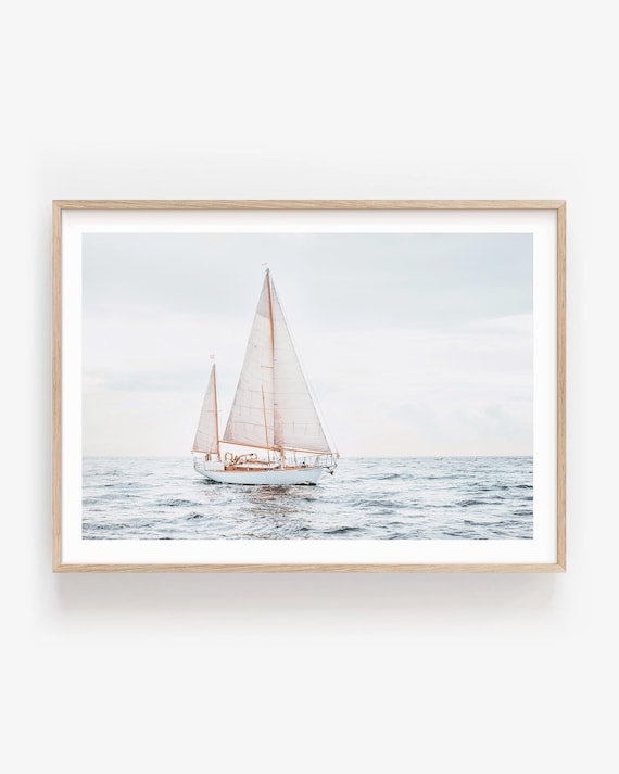 Vintage Sailboat Photography Print, Coastal Cottage Nautical Wall Art
