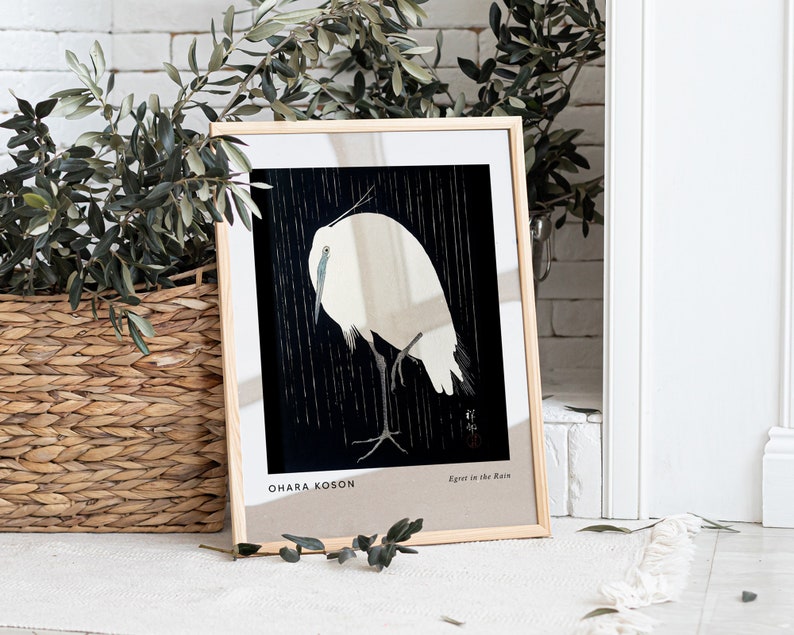 Ohara Koson Egret in the Rain Art / Printable Wall Art / Vintage