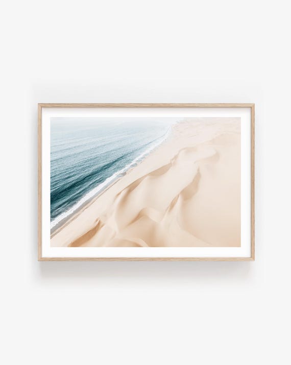 Aerial Beach Wall Art - Minimalist Ocean Fine Art Print, Beige Neutral Photography
