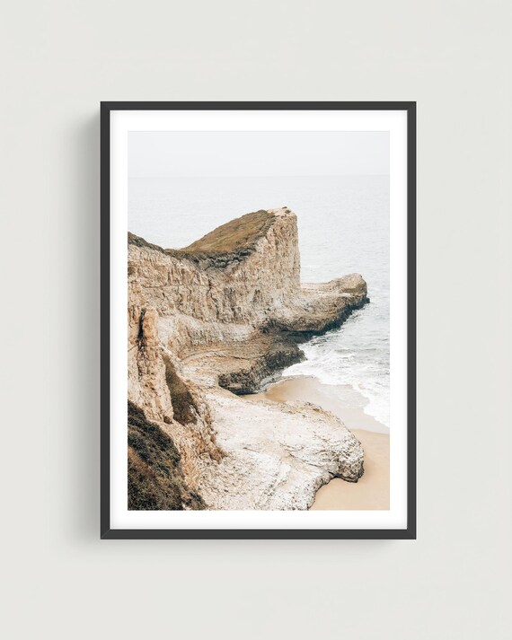 Neutral Coastal Print - Sharktooth Cove Santa Cruz, Rocky Beach Photography