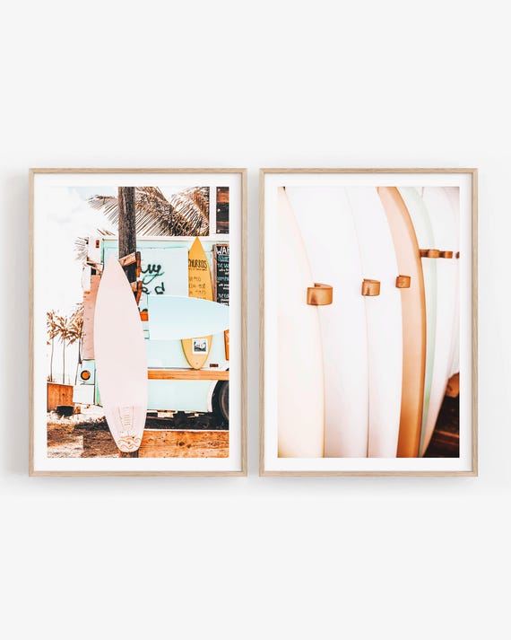 Surfboards Coastal Art Prints Set, Modern Beach House Decor