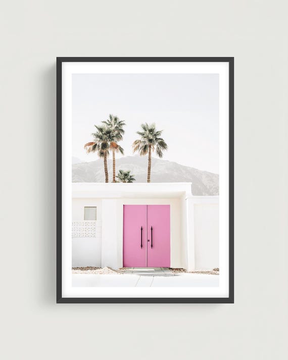 Palm Springs Architecture Print - Mid Century Pink Door House Modern Wall Art