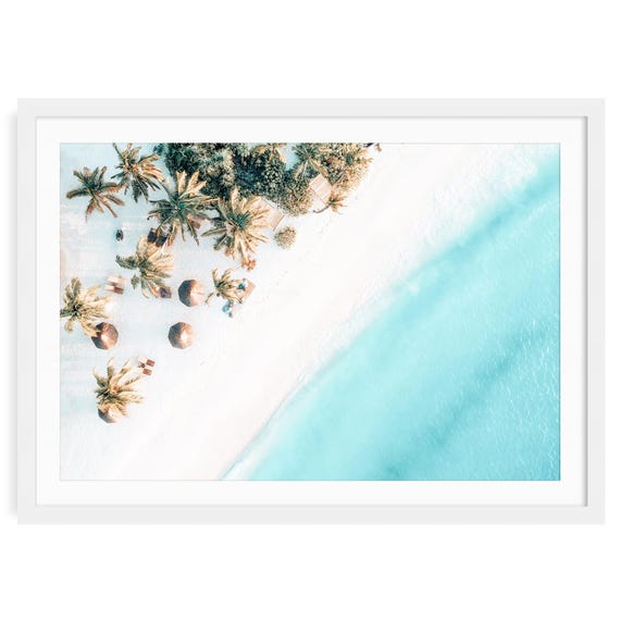 Tropical Beach Aerial Print: Soft Blue Ocean Photography, Coastal Decor