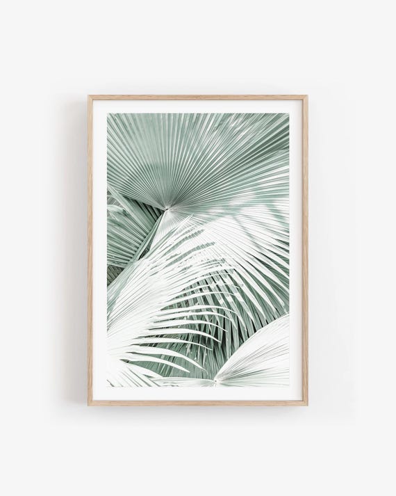 Modern Palm Tree Print: Mint Green Coastal Wall Art, Framed or Unframed