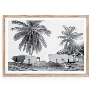 Black and White Surfboards Fine Art Print - Framed or Unframed Coastal Surf Wall Art, Surfer Room Decor Monochrome Photography