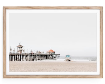 Huntington Beach Pier Print, California Surf Photography, SoCal Coastal Wall Art, Unframed Beach Tower Photo, Surf City Fine Art