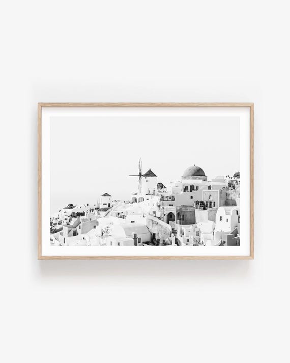Santorini Wall Art Print: Black and White Mediterranean Photography, Greece Coastal Decor