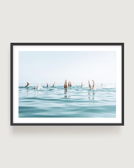 Lake Photography Wall Art Print, Summer Swim Blue Swimmers Handstand Photo