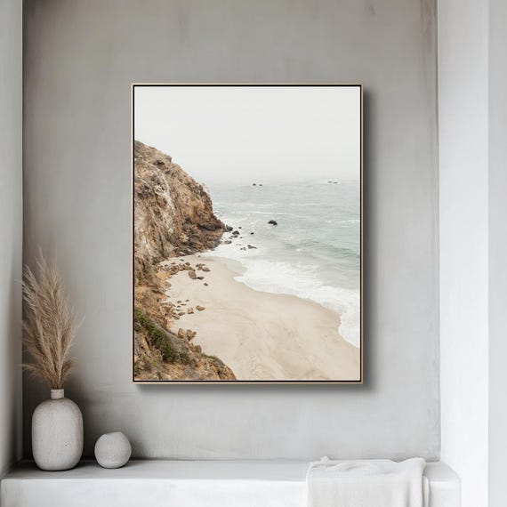 California Coast Framed Canvas Print: Vertical Beach Cliffs Photography