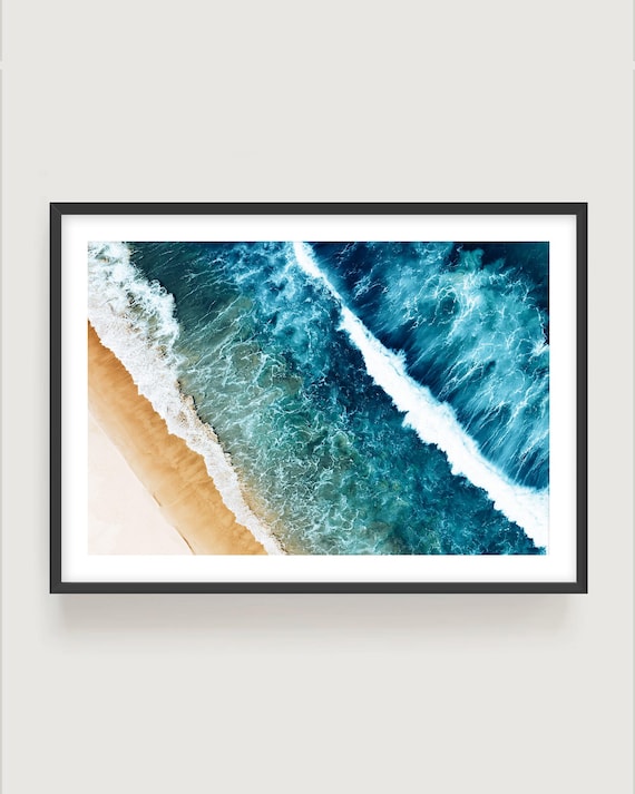 Ocean Wall Art - Aerial Beach Photography, Blue Waves Print