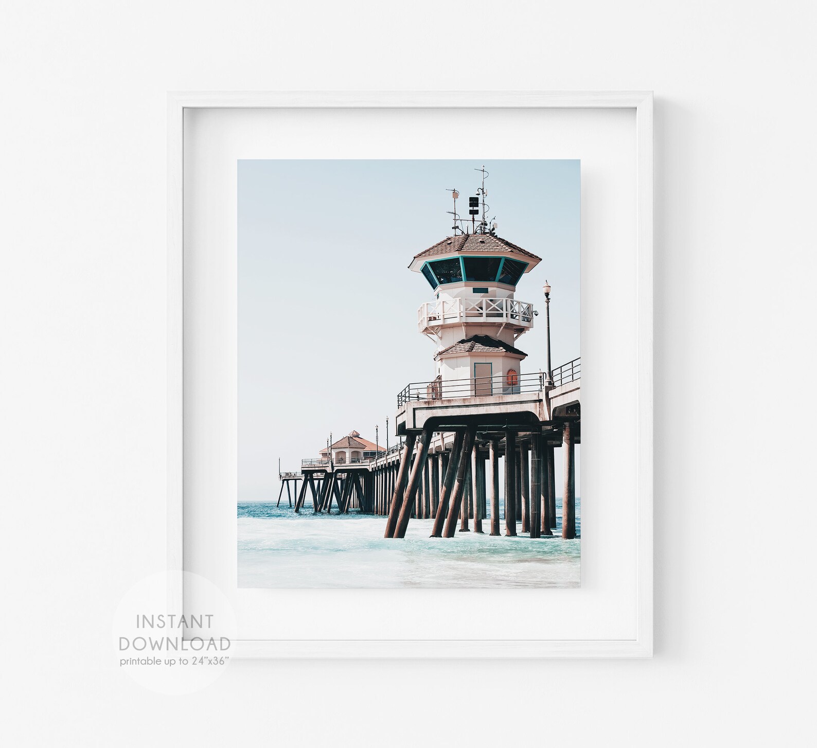 Printable Wall Art Huntington Beach Pier Tower Beach Print Etsy
