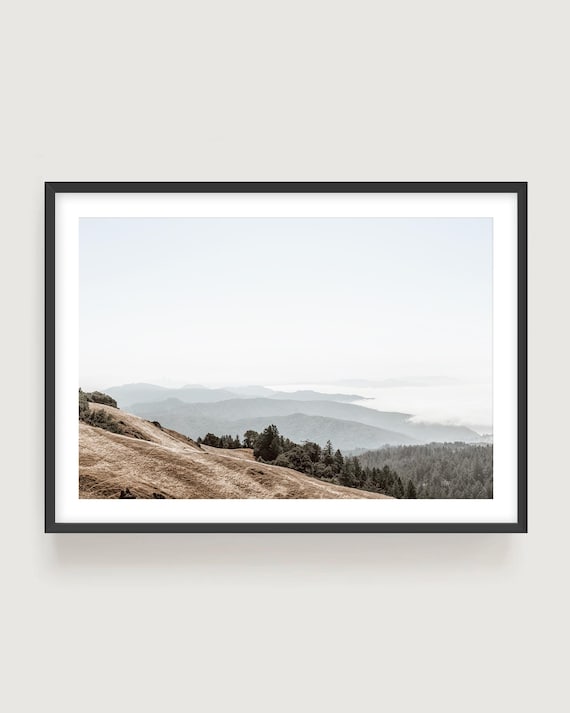 California Mountain Landscape Print, Mount Tamalpais Earthy Minimalist Wall Art
