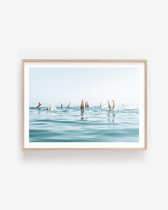Lake Photography Wall Art Print, Summer Swim Blue Swimmers Handstand Photo