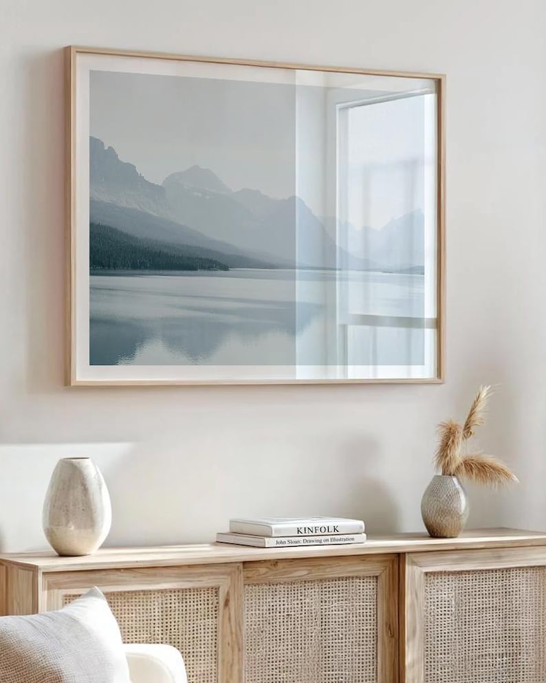 Arte mural del lago Tahoe: impresión de un lago de montaña neutro, fotografía moderna minimalista imagen 2