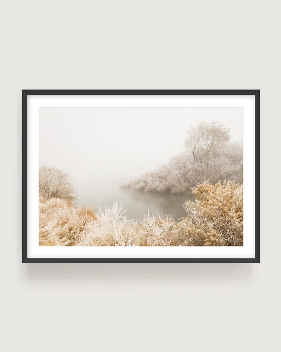 Misty River Photography Wall Art - Neutral Minimalist Landscape Fine Art Print