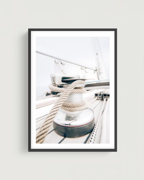 Neutral Nautical Wall Art: Minimal Sailboat Rope Photography for Coastal Homes