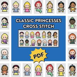 Schema punto croce PDF: Principesse animate classiche - Schema punto croce facile per principianti [Parodia non ufficiale]