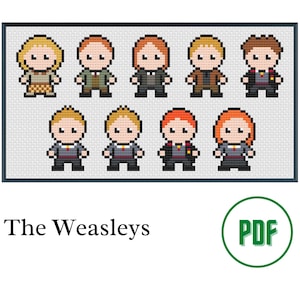 Cross Stitch PDF Pattern: HP Magical Characters - Weasleys - Easy Cross Stitch Pattern for Beginners [Unofficial Parody]