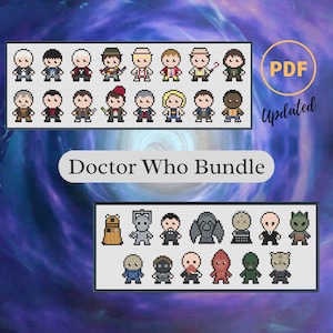 Cross Stitch PDF Patterns: Doctor Who - 16 Doctors & Villains Bundle - Easy Cross Stitch Pattern for Beginners [Unofficial Parody]