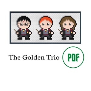 Cross Stitch PDF Pattern: HP Magical Characters - Golden Trio - Easy Cross Stitch Pattern for Beginners [Unofficial Parody]