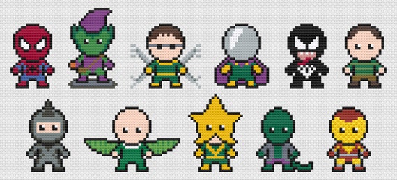 Cross Stitch PDF Pattern: Spider-man & Villains - Easy Cross