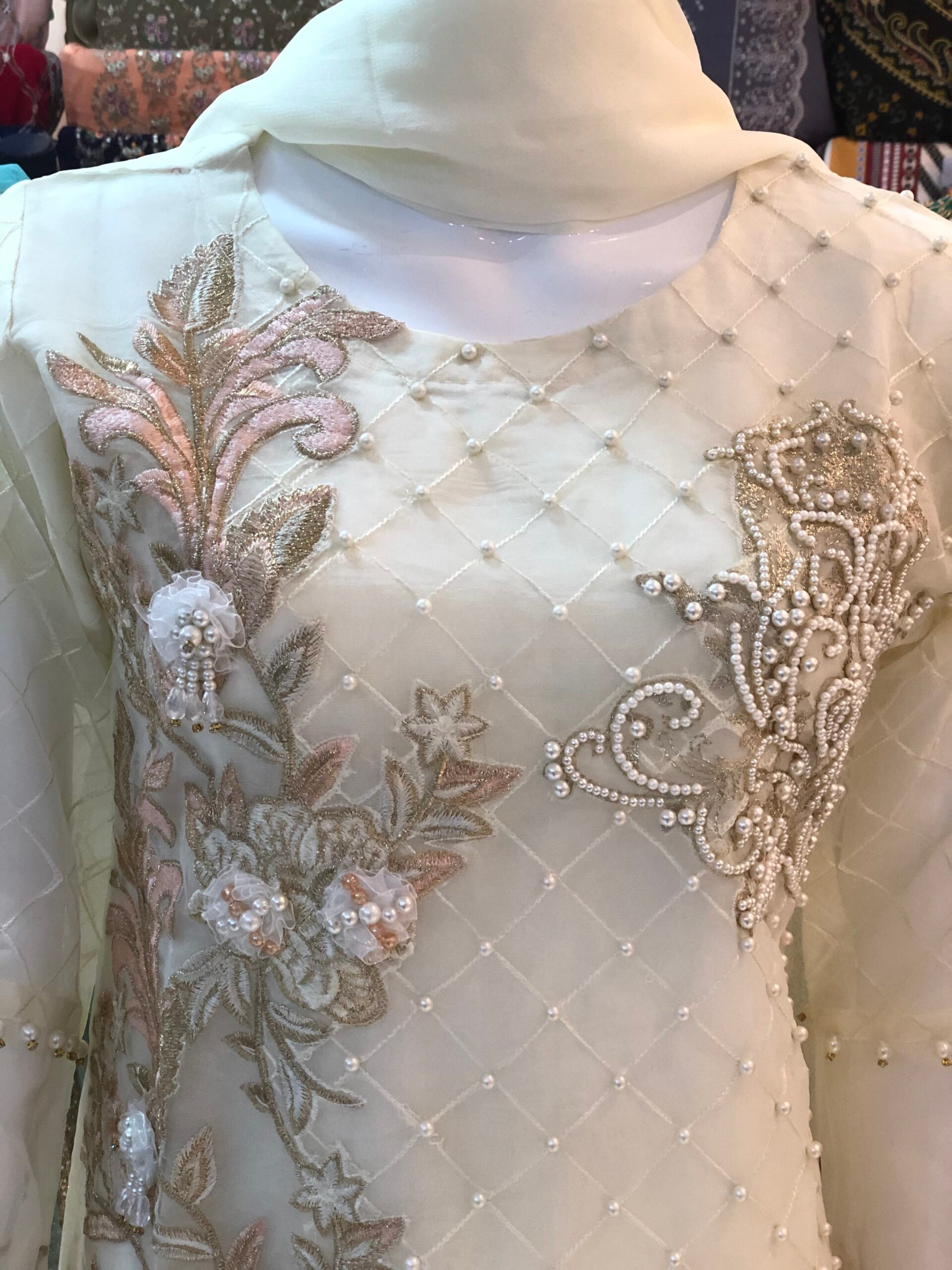 Women Party Dress Elegant cream dress with pearl work Etsy