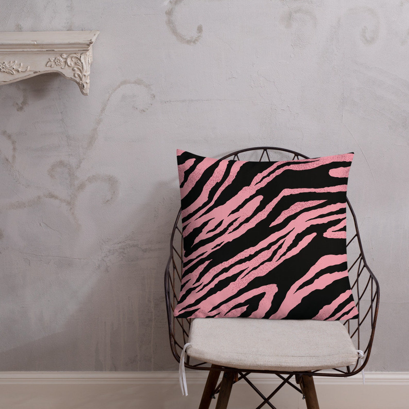Cute Pink Tiger Print Pillow Fun Animal Print Throw Pillow Etsy