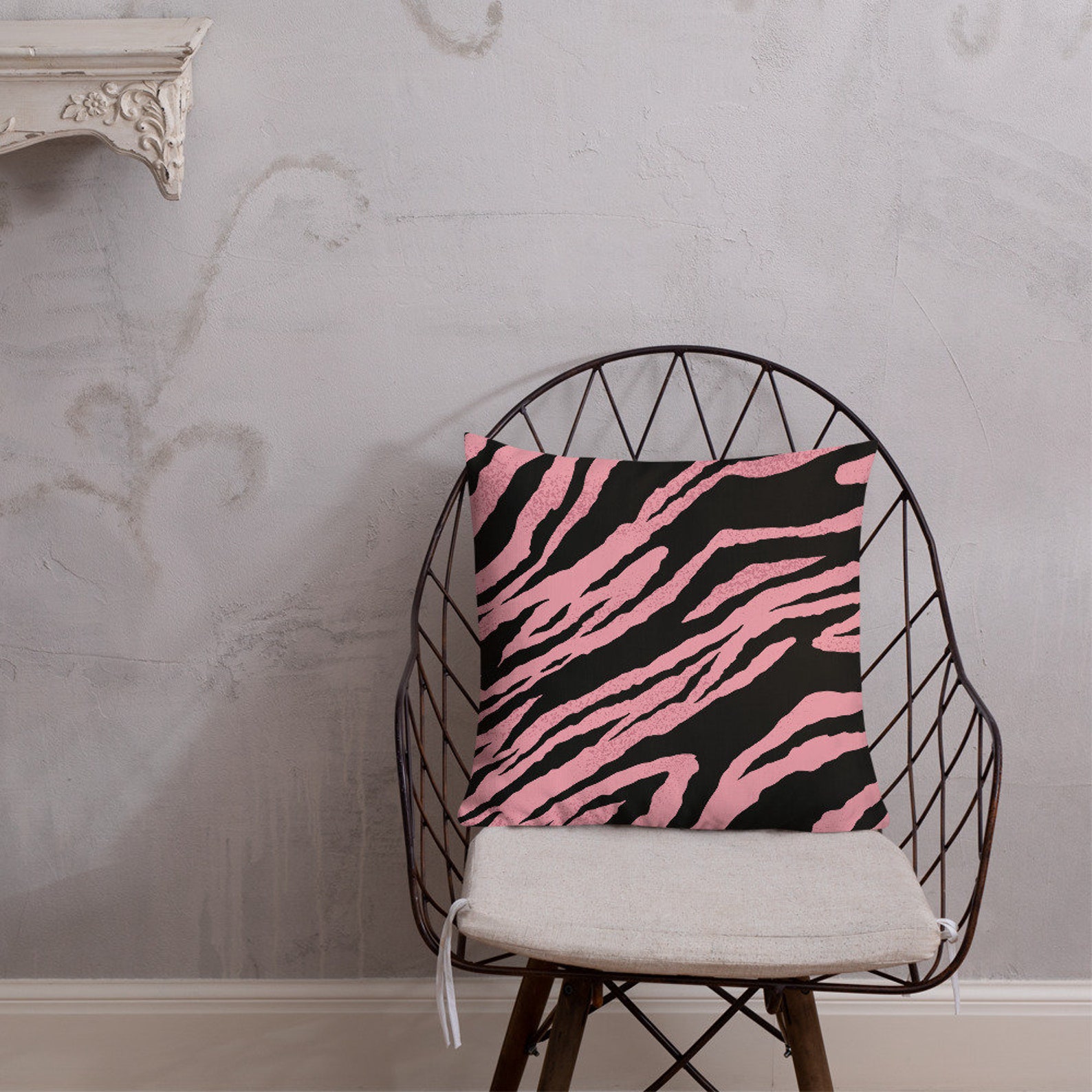 Cute Pink Tiger Print Pillow Fun Animal Print Throw Pillow Etsy