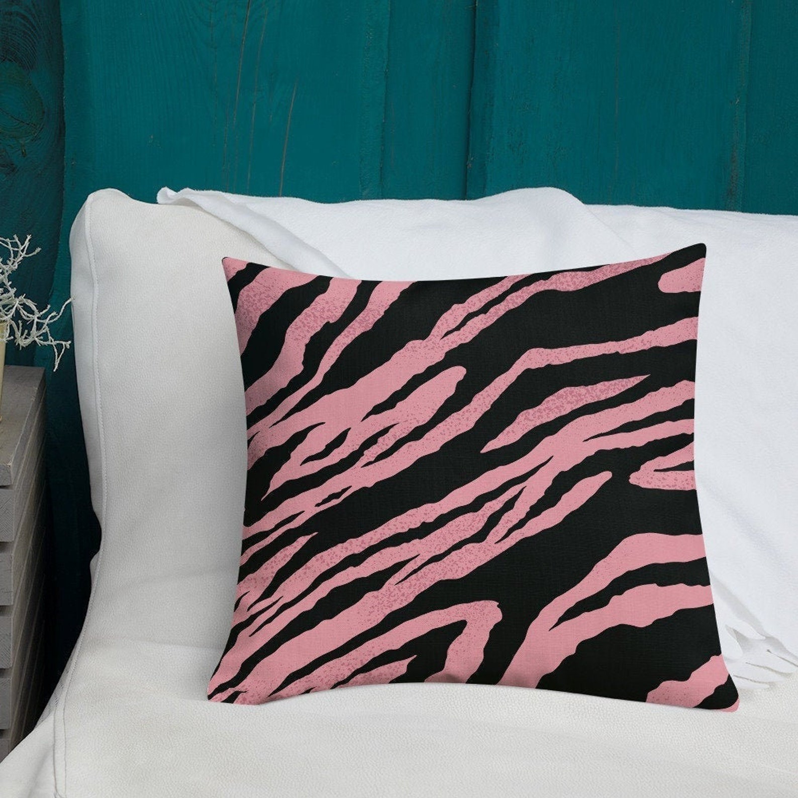 Cute Pink Tiger Print Pillow Fun Animal Print Throw Pillow Etsy