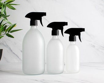 Frosted White Glass Spray Bottle - Refillable Coloured Trigger Spray Bottle | Kitchen Bathroom Accessories For Cleaning And Plants | Reuse