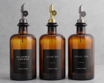 Amber Glass Oil & Vinegar Bottle 500ml - Round Empty Refillable Dispenser Pourer For Kitchen Storage | Eco Friendly Home Decor Accessory