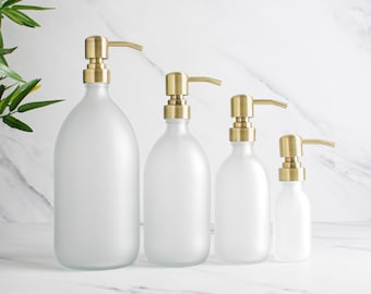 Frosted witte glazen fles - navulbare gekleurde zeepdispenser met metalen gouden pomp | Voor shampoo, conditioner, handcrème, body wash