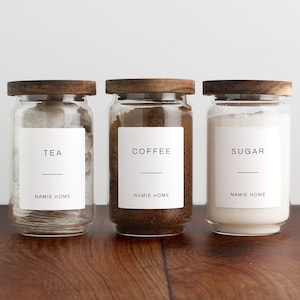 tea coffee sugar set of 3 storage jars for kitchen pantry storage jars with white label
