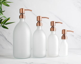 Milchglasflasche - nachfüllbarer farbiger Seifenspender mit Metall-Rosegold-Pumpe | Für Shampoo, Conditioner, Handcreme | Wiederverwendung