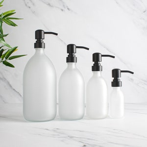 Milchglasflasche - nachfüllbarer farbiger Seifenspender mit Metallmatte Schwarzpump | Für Shampoo, Conditioner, Handcreme | Wiederverwendung