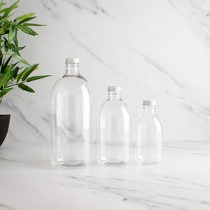 Clear Plastic Bottle - Refillable Bottle With Aluminium Screw Cap | For Shampoo, Hand Soap, Hand Cream, Body Wash, Bubble Bath | Eco Reuse