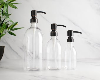 Durchsichtige Plastikflasche - Nachfüllbare Flasche mit Metall Schwarz Und Kupfer Pumpspender | Für Shampoo, Handseife, Handcreme, Duschgel | Eco