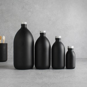 Matte Black Glass Bottle - Refillable Coloured Soap Bottle With Aluminium Cap | For Shampoo, Conditioner, Hand Cream, Body Wash | Reuse