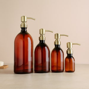 Amber Plastic Bottle - Refillable Bottle With Metal Gold/Brass Pump Dispenser | For Shampoo, Hand Soap, Hand Cream, Body Wash | Eco Reuse