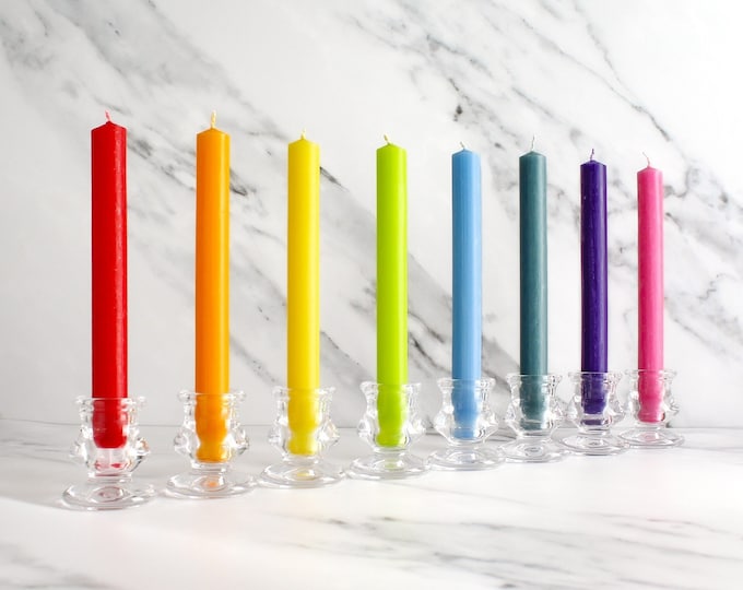 Pack Of 8 Handmade Rainbow Candles - Tall Dinner Stick Colour Bistro Candles | For Home, Birthday Parties, Baby Showers, Events Etc | Vegan