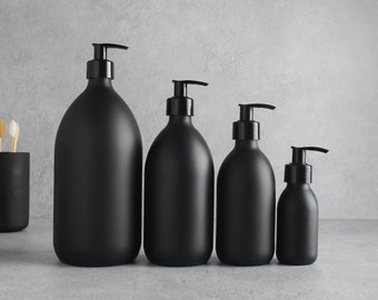 Bottiglia in vetro nero opaco - Dispenser di sapone colorato ricaricabile con pompa nera / Per shampoo, balsamo, crema per le mani, bagnoschiuma/riutilizzo