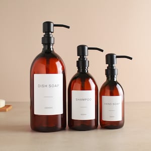 Bernsteinfarbene Plastikflasche Nachfüllbare Flasche mit Metall-Mattschwarzem Pumpspender Für Shampoo, Handseife, Creme, Duschgel Eco Bild 1