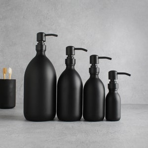 Matte Black Glass Bottle - Refillable Coloured Soap Dispenser With Metal Matte Black Pump | For Shampoo, Conditioner, Hand Cream | Reuse