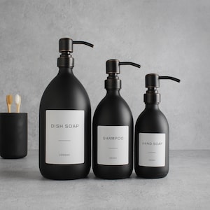 Matte Black Glass Bottle Refillable Coloured Soap Dispenser With