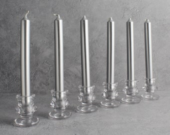 Silver Candles, lot de 6 bougies-bougies pour dîner bistrot de grande taille | Pour les fêtes de Noël, les événements, etc. | Végétalien